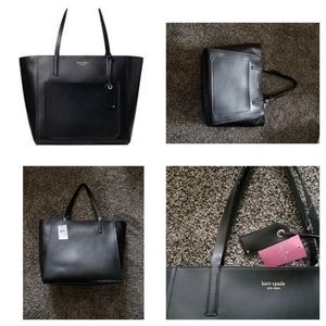 kate spade tote purse lalena pocket purse large leather black nwt handbag